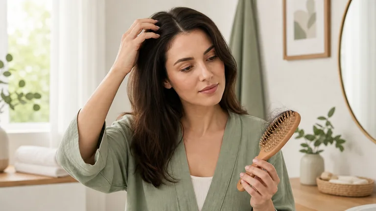 Person checking hair shedding on a brush